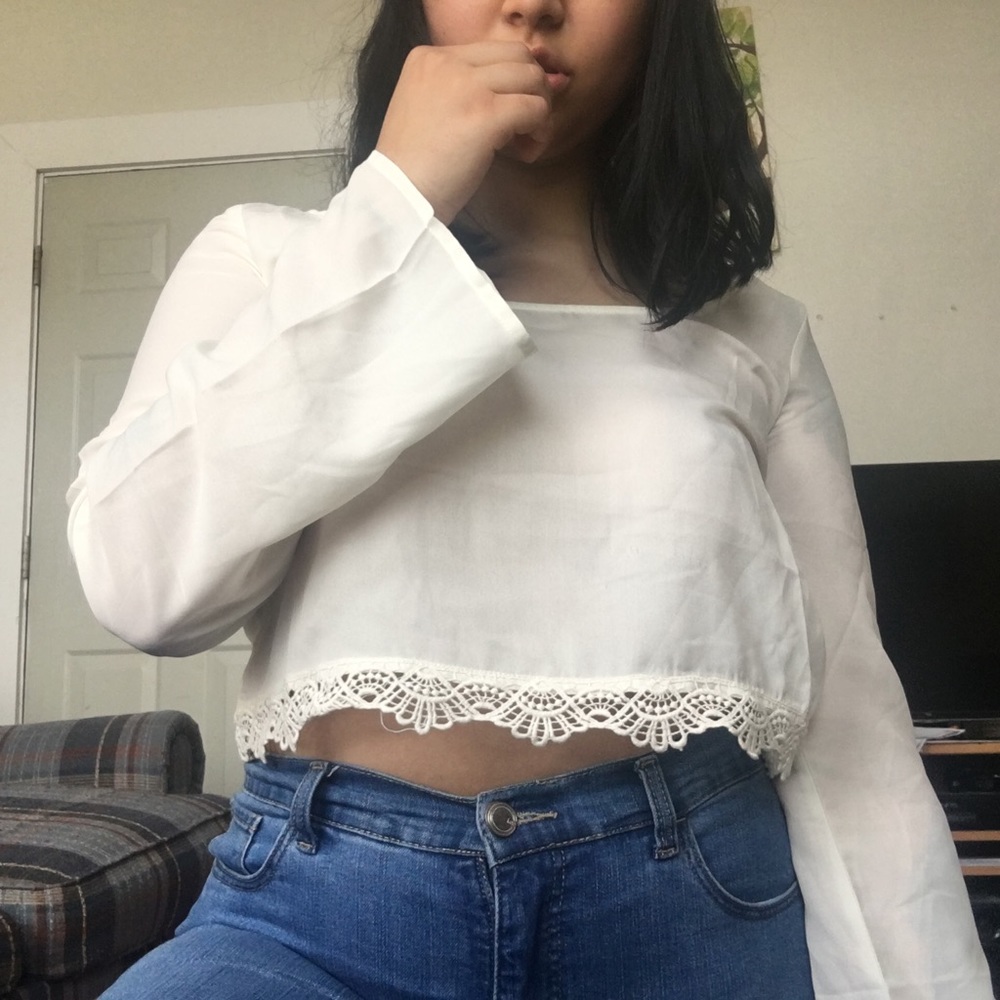 Beautiful angelic white lace crop top bell sleeves